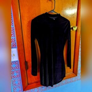 Windsor mock neck black velvety mini dress